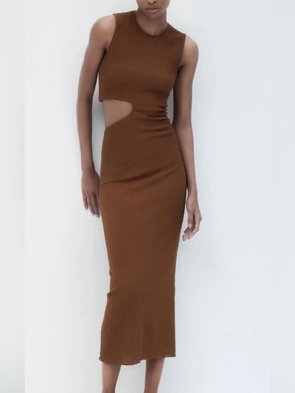 Zara Keyhole Midi Dress - Brown